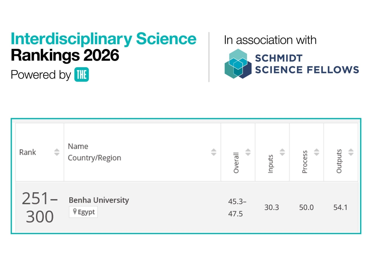 جامعة بنها حافظ على ترتيبها ضمن أفضل جامعات العالم بتصنيف التايمز البريطاني للتخصصات البينية 2026